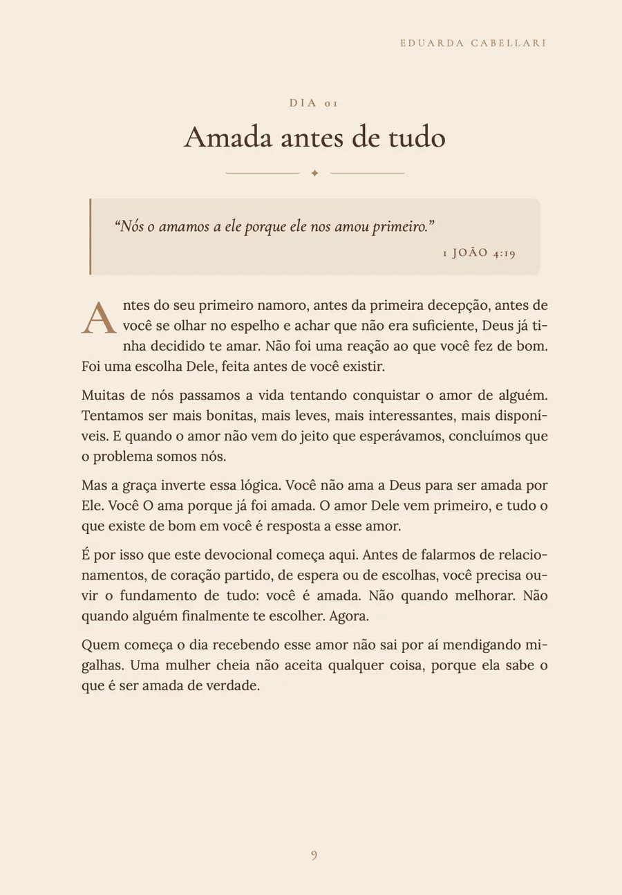 Página do Dia 1: Amada antes de tudo