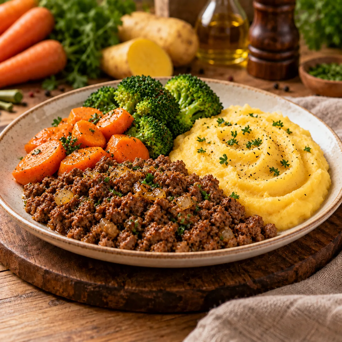 Carne Moída com Purê de Mandioquinha