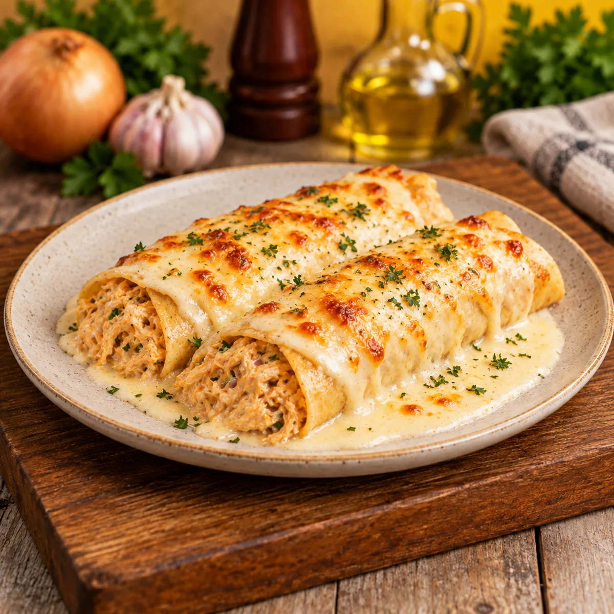 Panqueca de Frango ao Molho Branco