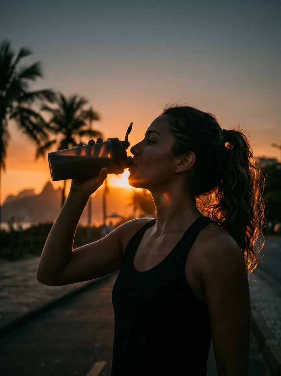 Atleta com coqueteleira após correr