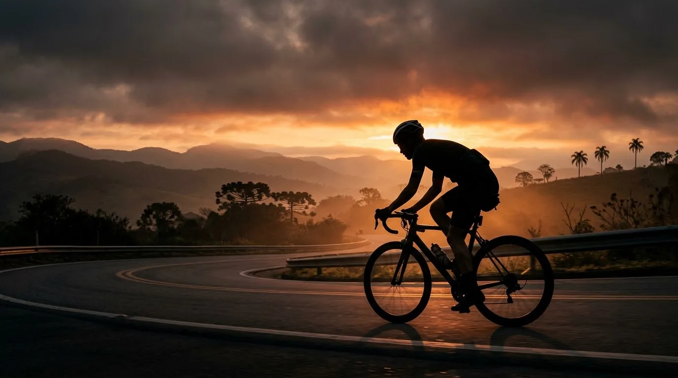 Ciclista treinando ao amanhecer