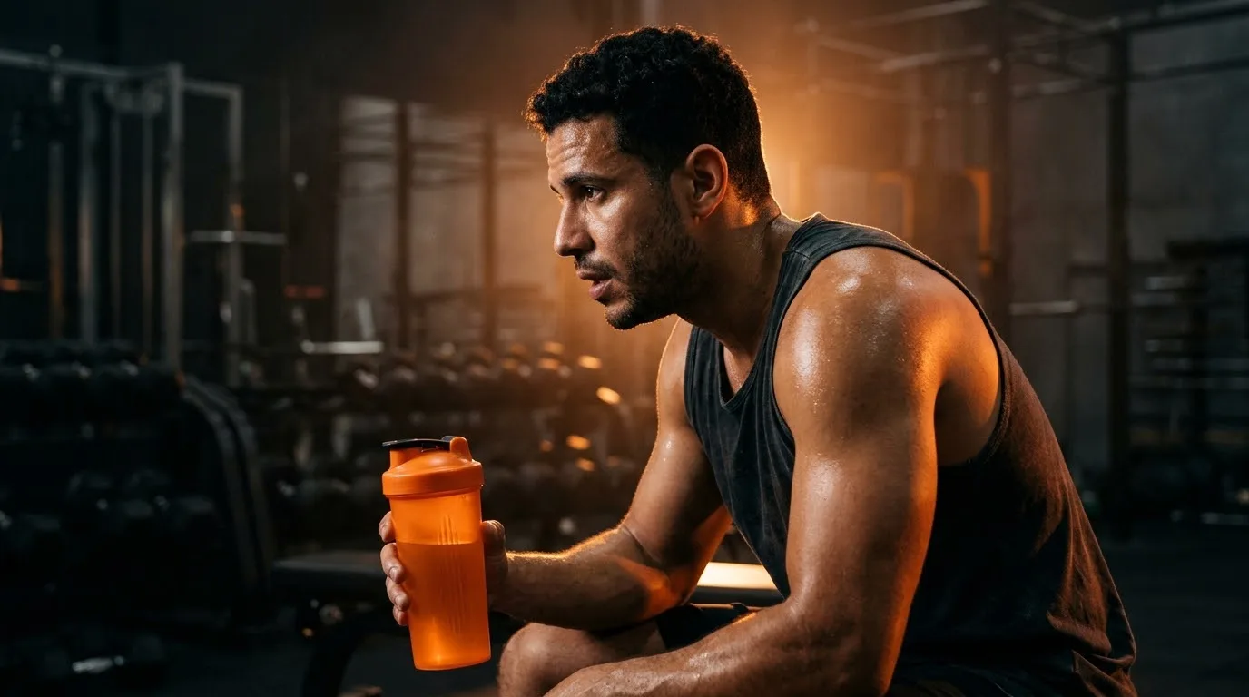 Atleta com coqueteleira na academia